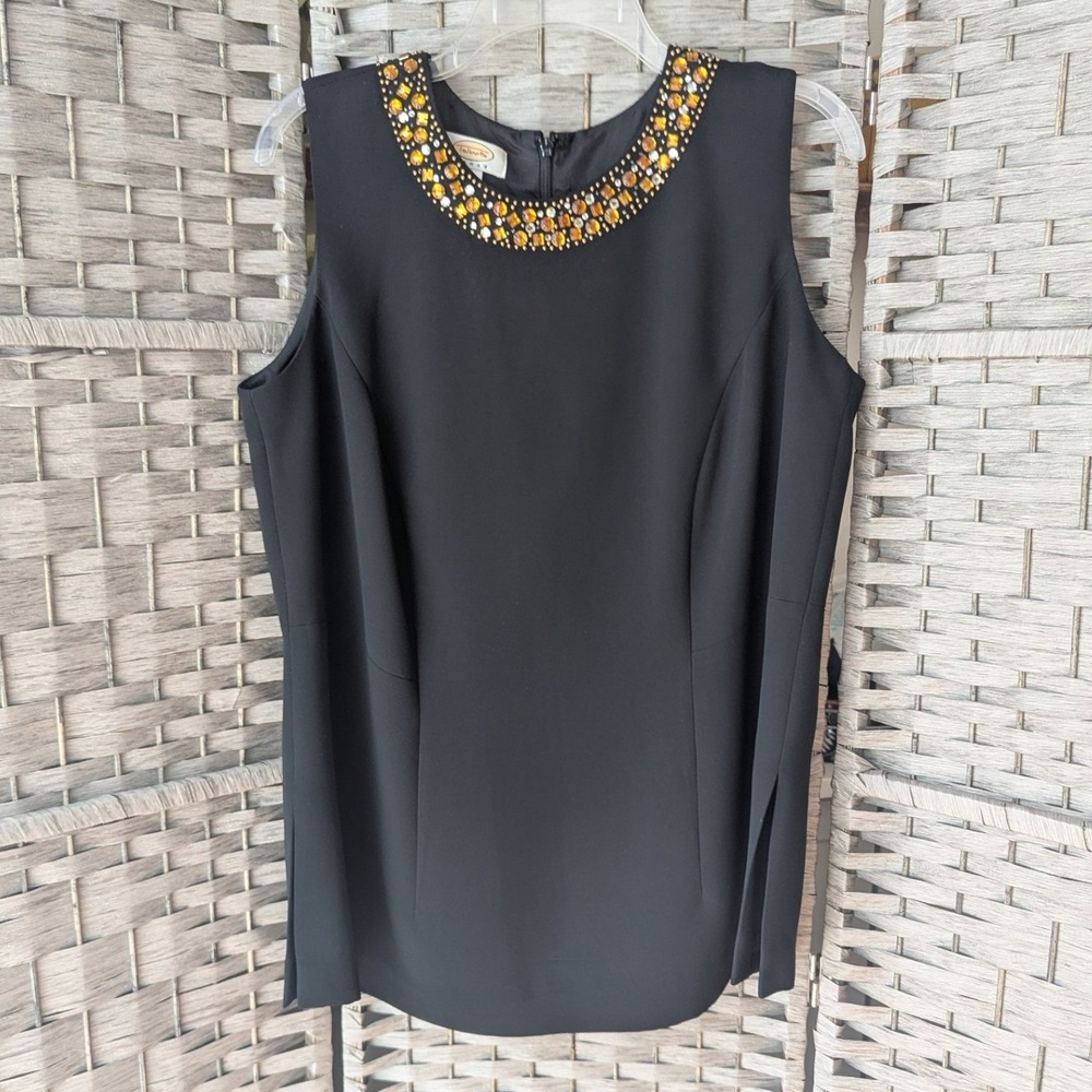 Talbots Shell Top Black Embellished Jewel Neckline Sleeveless 12W Beaded Glam